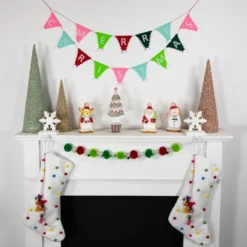 Northlight 20" White Christmas Stocking With Multicolor Pom-Poms And Tassels