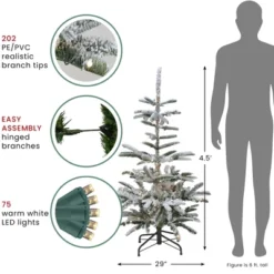 Northlight Real Touch™️ Pre-Lit Slim Flocked Nordmann Fir Artificial Christmas Tree - 4.5' - Warm Clear LED Lights -Northlight GUEST 8667c1f7 41c7 41d2 9f61 fd0994db4d47