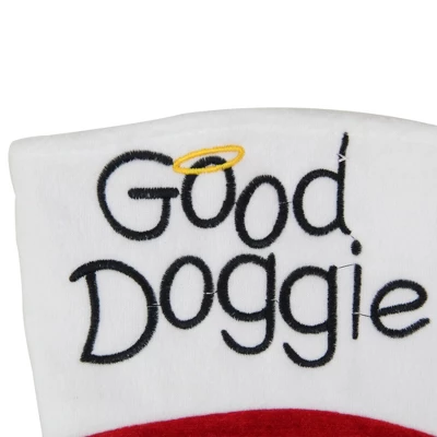 Northlight 19" Red And White Embroidered Halo "Good Doggie" Christmas Stocking With Cuff 3 Northlight 19" Red And White Embroidered Halo "Good Doggie" Christmas Stocking With Cuff