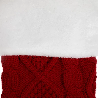 Northlight Cable Knit With Faux Fur Cuff Christmas Stocking - 20.5" - Red And White 6 Northlight Cable Knit With Faux Fur Cuff Christmas Stocking - 20.5" - Red And White - Image 4