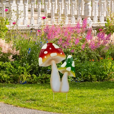 Northlight Double Mushrooms Outdoor Garden Stake - 16" - Red And Green 3 Northlight Double Mushrooms Outdoor Garden Stake - 16" - Red And Green