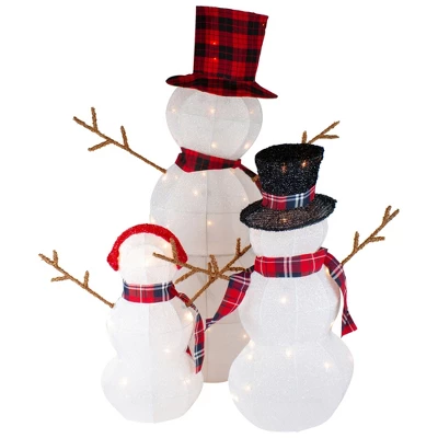 Northlight Lighted Tinsel Snowmen Family Christmas Outdoor Decorations - Clear Lights - Set Of 3 6 Northlight Lighted Tinsel Snowmen Family Christmas Outdoor Decorations - Clear Lights - Set Of 3 - Image 4