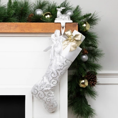 Northlight 19” White And Silver Filigree Christmas Stocking With Bows 3 Northlight 19” White And Silver Filigree Christmas Stocking With Bows
