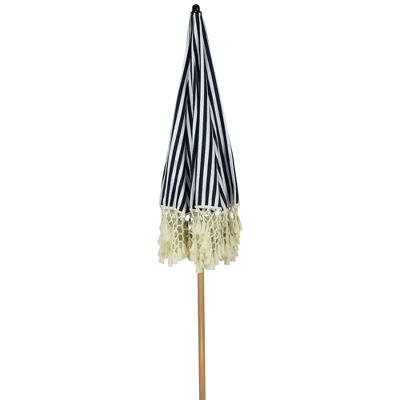 Northlight Striped Outdoor Macrame Boho Beach Market Umbrella With Tilt- 6.5' - Black And White 7 Northlight Striped Outdoor Macrame Boho Beach Market Umbrella With Tilt- 6.5' - Black And White - Image 5