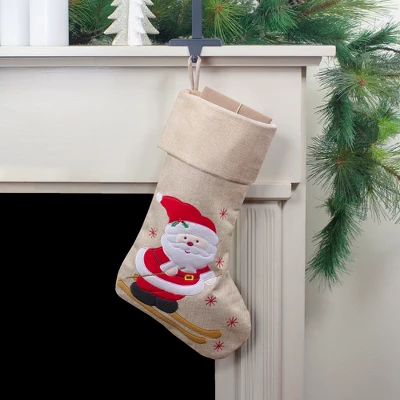Northlight 19" Burlap Skiing Santa With Poles And Snowflakes Christmas Stocking 3 Northlight 19" Burlap Skiing Santa With Poles And Snowflakes Christmas Stocking