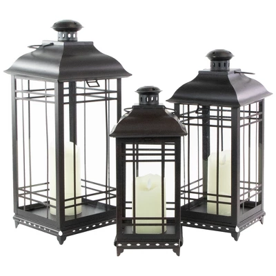 Northlight Set Of 3 Distressed Black Mission Style Candle Lanterns 19.5" 3 Northlight Set Of 3 Distressed Black Mission Style Candle Lanterns 19.5"