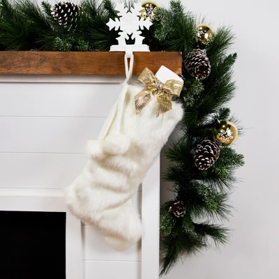 Northlight Polar Bear Faux Fur Christmas Stocking With Pom Poms - 20.5" - White 3 Northlight Polar Bear Faux Fur Christmas Stocking With Pom Poms - 20.5" - White