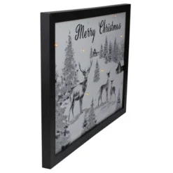 Northlight 16 Northlight Lighted Black And White Winter Scene Merry Christmas Canvas Wall Art 11.75" X 15.75"