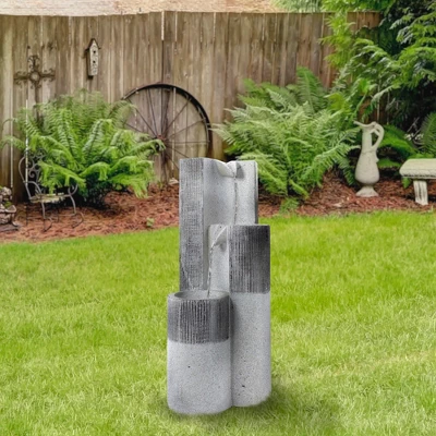 Northlight 24" Gray Speckled Modern Style 3-Tier Rainfall Outdoor Water Fountain 3 Northlight 24" Gray Speckled Modern Style 3-Tier Rainfall Outdoor Water Fountain