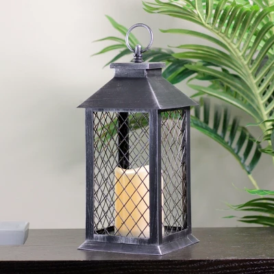 Northlight 11" Silver Brushed Black Mesh Candle Lantern With Flameless LED Candle 4 Northlight 11" Silver Brushed Black Mesh Candle Lantern With Flameless LED Candle - Image 2