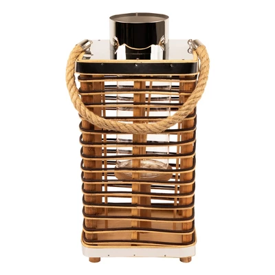 Northlight Rectangular Rattan Glass Candle Lantern With Jute Handle - 15.5" 14 Northlight Rectangular Rattan Glass Candle Lantern With Jute Handle - 15.5" - Image 12