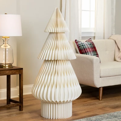 Northlight Tall Paper Accordion Honeycomb Foldable Christmas Tree - 4' - Cream 3 Northlight Tall Paper Accordion Honeycomb Foldable Christmas Tree - 4' - Cream