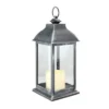 Northlight 12.5" Silver Brushed Black Candle Lantern With Flameless LED Candle