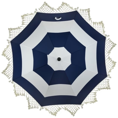 Northlight Striped Outdoor Tilting Macrame Boho Beach Market Umbrella - 6.5' - Blue And White 6 Northlight Striped Outdoor Tilting Macrame Boho Beach Market Umbrella - 6.5' - Blue And White - Image 4