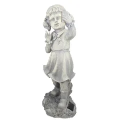 Northlight 18" Distressed Gray Girl With Cell Phone Solar Powered LED Lighted Outdoor Patio Garden Statue