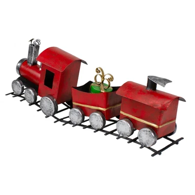 Northlight Triple Car Metal Train Christmas Decoration - 15" - Red And Silver 4 Northlight Triple Car Metal Train Christmas Decoration - 15" - Red And Silver - Image 2