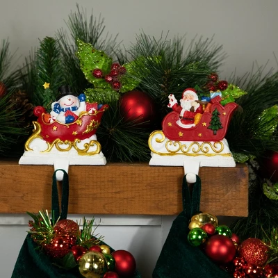 Northlight Santa And Snowman Sleigh Ride Christmas Stocking Holders - 4.25" - Set Of 2 4 Northlight Santa And Snowman Sleigh Ride Christmas Stocking Holders - 4.25" - Set Of 2 - Image 2