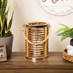 Northlight Rattan Glass Candle Lantern With Jute Handle - 11.5"