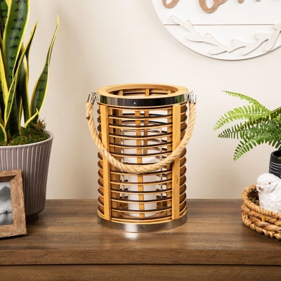 Northlight Rattan Glass Candle Lantern With Jute Handle - 11.5" 3 Northlight Rattan Glass Candle Lantern With Jute Handle - 11.5"