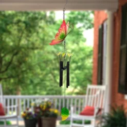 Northlight 19" Red Metal Butterfly Outdoor Garden Windchime