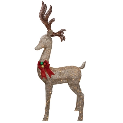Northlight 74" LED Lighted Champagne Deer With Red Bow Outdoor Christmas Decoration 5 Northlight 74" LED Lighted Champagne Deer With Red Bow Outdoor Christmas Decoration - Image 3