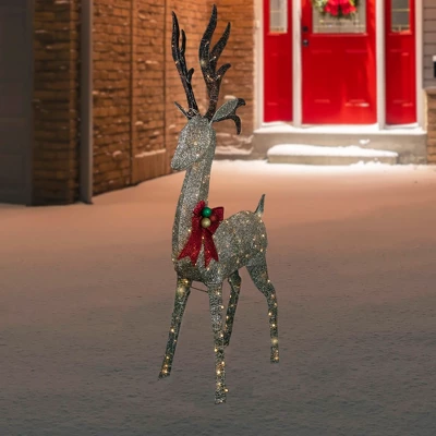 Northlight 74" LED Lighted Champagne Deer With Red Bow Outdoor Christmas Decoration 3 Northlight 74" LED Lighted Champagne Deer With Red Bow Outdoor Christmas Decoration
