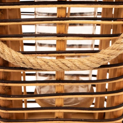 Northlight Rectangular Rattan Glass Candle Lantern With Jute Handle - 15.5" 10 Northlight Rectangular Rattan Glass Candle Lantern With Jute Handle - 15.5" - Image 8