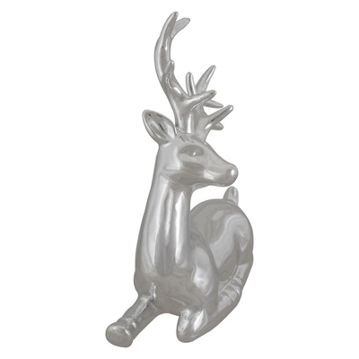 Northlight Shiny Ceramic Sitting Reindeer Christmas Decoration - 10" - Silver 3 Northlight Shiny Ceramic Sitting Reindeer Christmas Decoration - 10" - Silver