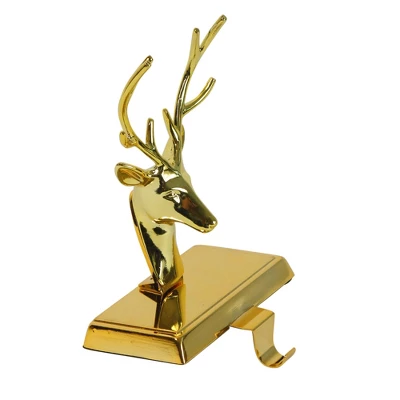 Northlight Shiny Metal Deer Head Christmas Stocking Holder - 8" - Gold Finish 3 Northlight Shiny Metal Deer Head Christmas Stocking Holder - 8" - Gold Finish