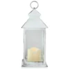Northlight 12.5" Black Brushed White Candle Lantern With Flameless LED Candle
