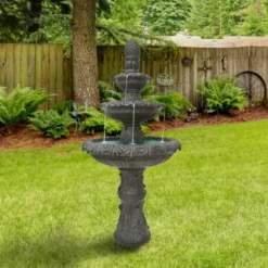 Northlight 57" Brown Three Tier Leaf Design Outdoor Garden Fountain