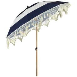 Northlight Striped Outdoor Tilting Macrame Boho Beach Market Umbrella - 6.5' - Blue And White 13 Northlight Striped Outdoor Tilting Macrame Boho Beach Market Umbrella - 6.5' - Blue And White -Northlight GUEST de2bbf2e b7b7 485c b3df 97af6ca8d202