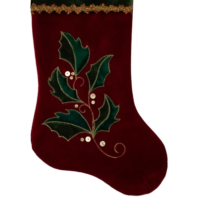 Northlight 21" Red And Green Holly Embroidered Velvet Christmas Stocking 5 Northlight 21" Red And Green Holly Embroidered Velvet Christmas Stocking - Image 3