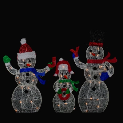 Northlight Lighted Glittering Mesh JOY Snowmen Outdoor Christmas Decoration - Warm White -Set 3 3 Northlight Lighted Glittering Mesh JOY Snowmen Outdoor Christmas Decoration - Warm White -Set 3