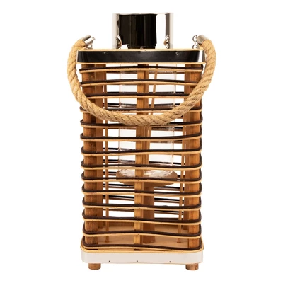 Northlight Rectangular Rattan Glass Candle Lantern With Jute Handle - 15.5" 6 Northlight Rectangular Rattan Glass Candle Lantern With Jute Handle - 15.5" - Image 4