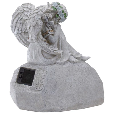 Northlight 9.25" Gray Solar Powered "Welcome To Our Garden" Angel Outdoor Garden Statue 5 Northlight 9.25" Gray Solar Powered "Welcome To Our Garden" Angel Outdoor Garden Statue - Image 3