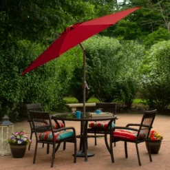 Northlight 9ft Outdoor Patio Market Umbrella With Hand Crank And Tilt, Red -Northlight GUEST f95677af 2a6c 40df 9d53 2a080a6201b2