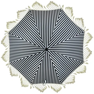 Northlight Striped Outdoor Macrame Boho Beach Market Umbrella With Tilt- 6.5' - Black And White 6 Northlight Striped Outdoor Macrame Boho Beach Market Umbrella With Tilt- 6.5' - Black And White - Image 4