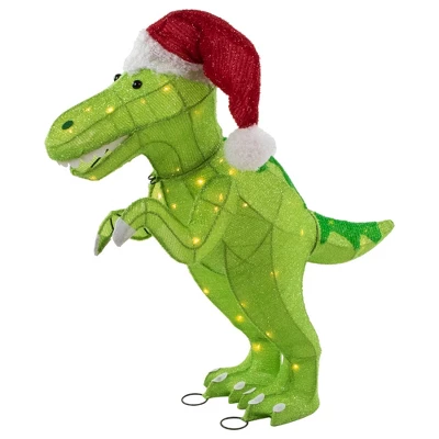 Northlight LED Lighted Tinsel Santa T-Rex Dinosaur Outdoor Christmas Decoration - 30" - Warm White 4 Northlight LED Lighted Tinsel Santa T-Rex Dinosaur Outdoor Christmas Decoration - 30" - Warm White - Image 2